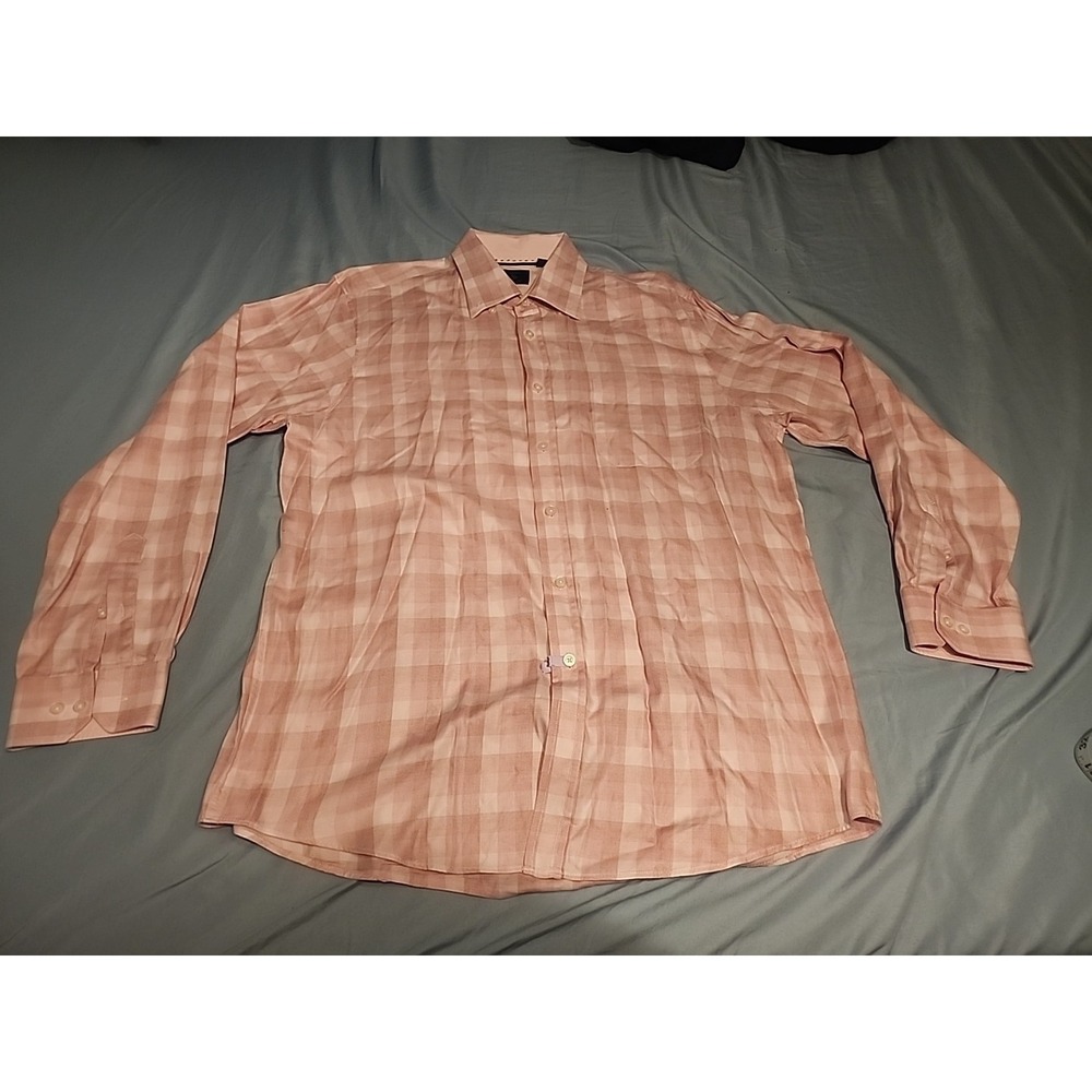 Joseph Abboud Dress Shirt Mens L Pink White Plaid Check Button Up